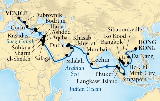 Quest itinerary Hong Kong to Venice